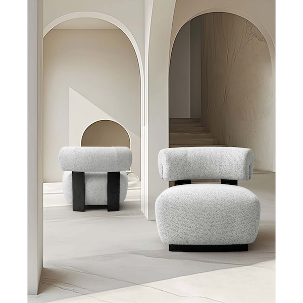 Manhattan Comfort Bartow Accent Chair in Ivory and Black, 2PK - 2-AC017-IB