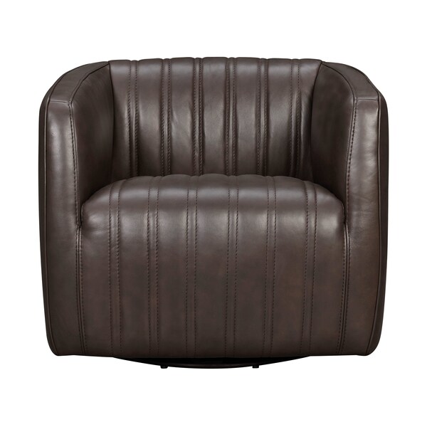 Armen Living Aries Espresso Genuine Leather Swivel Barrel Chair - LCARCHES