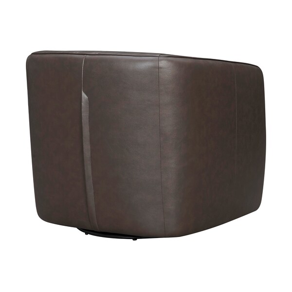 Armen Living Aries Espresso Genuine Leather Swivel Barrel Chair - LCARCHES