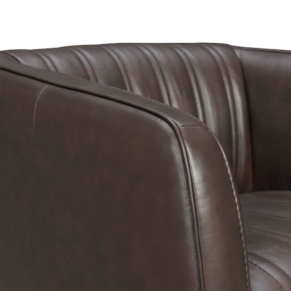 Armen Living Aries Espresso Genuine Leather Swivel Barrel Chair - LCARCHES