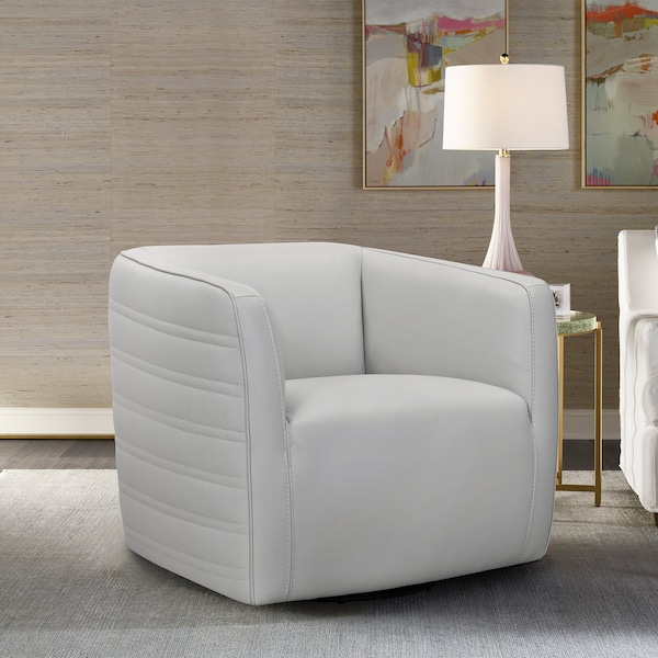 Armen Living Melanie Swivel Dove Gray Genuine Leather Barrel Chair - LCMECHDV