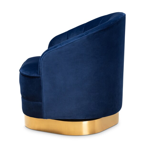 Baxton Studio Fiore Royal Blue Velvet Upholstered Gold Finished Swivel Accent Chair - 161-10397