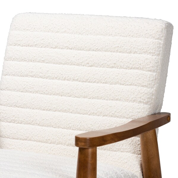 Baxton Studio Stratton Mid-Century Modern Cream Boucle Fabric and Walnut Brown Finished Wood Armchair - 228-12960-ZORO