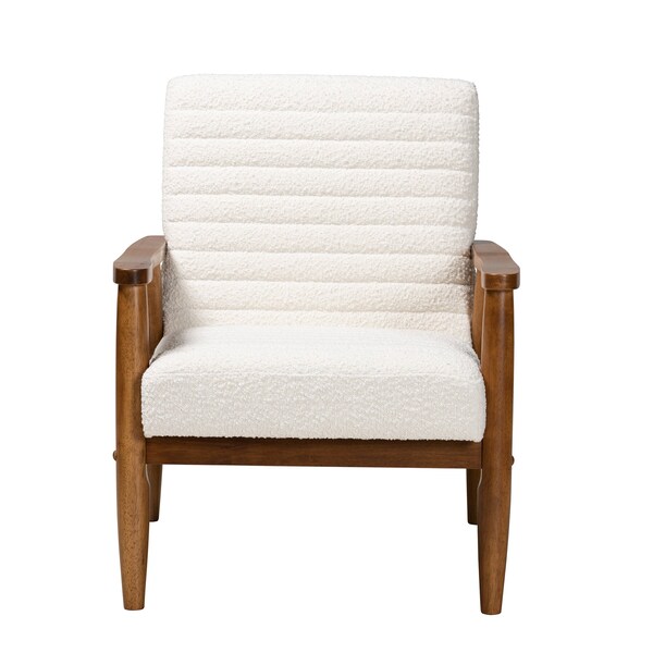 Baxton Studio Stratton Mid-Century Modern Cream Boucle Fabric and Walnut Brown Finished Wood Armchair - 228-12960-ZORO
