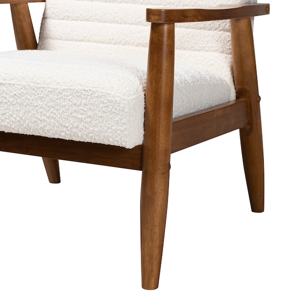 Baxton Studio Stratton Mid-Century Modern Cream Boucle Fabric and Walnut Brown Finished Wood Armchair - 228-12960-ZORO