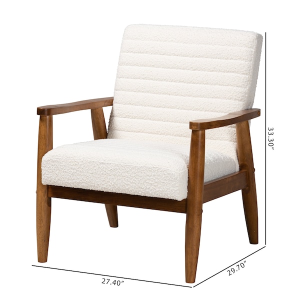 Baxton Studio Stratton Mid-Century Modern Cream Boucle Fabric and Walnut Brown Finished Wood Armchair - 228-12960-ZORO