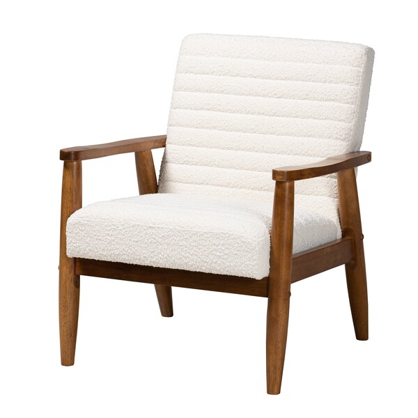 Baxton Studio Stratton Mid-Century Modern Cream Boucle Fabric and Walnut Brown Finished Wood Armchair - 228-12960-ZORO