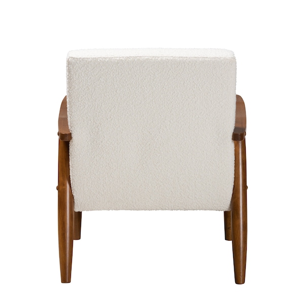 Baxton Studio Stratton Mid-Century Modern Cream Boucle Fabric and Walnut Brown Finished Wood Armchair - 228-12960-ZORO