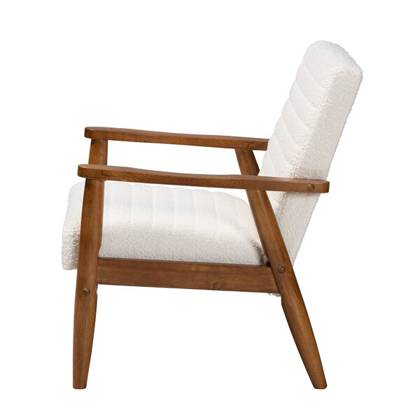 Baxton Studio Stratton Mid-Century Modern Cream Boucle Fabric and Walnut Brown Finished Wood Armchair - 228-12960-ZORO