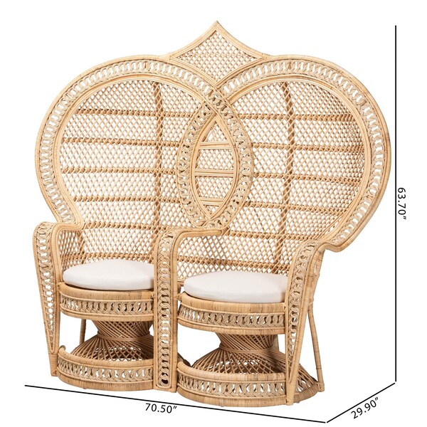 Bali & Pari Nerita Modern Bohemian Natural Brown Rattan Two-Seater Peacock Chair - 242-13600-ZORO