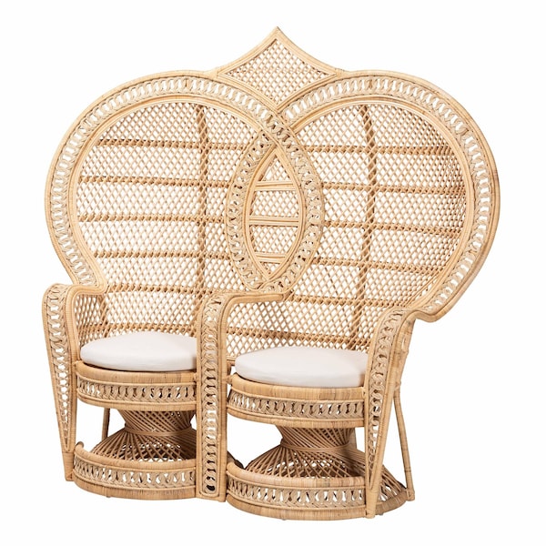 Bali & Pari Nerita Modern Bohemian Natural Brown Rattan Two-Seater Peacock Chair - 242-13600-ZORO