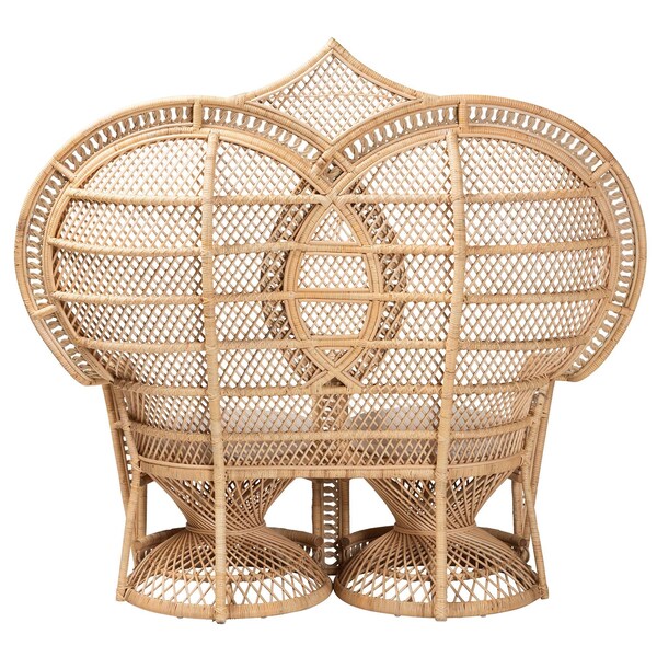 Bali & Pari Nerita Modern Bohemian Natural Brown Rattan Two-Seater Peacock Chair - 242-13600-ZORO