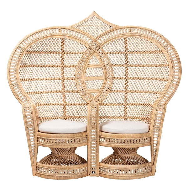 Bali & Pari Nerita Modern Bohemian Natural Brown Rattan Two-Seater Peacock Chair - 242-13600-ZORO
