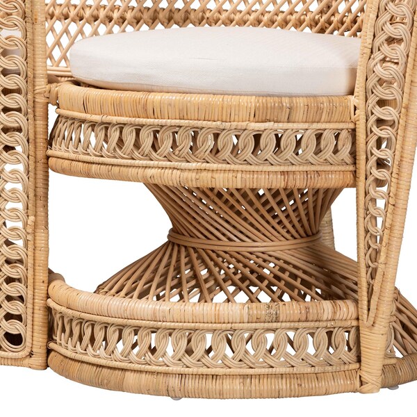 Bali & Pari Nerita Modern Bohemian Natural Brown Rattan Two-Seater Peacock Chair - 242-13600-ZORO