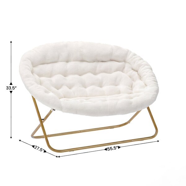 Flash Furniture Eleanor 56-in Portable Folding Dbl Saucer Chair in Ivory Faux Shearling w/a Soft Gold Steel Frame - FV-FDS-001-IV-SGD-GG