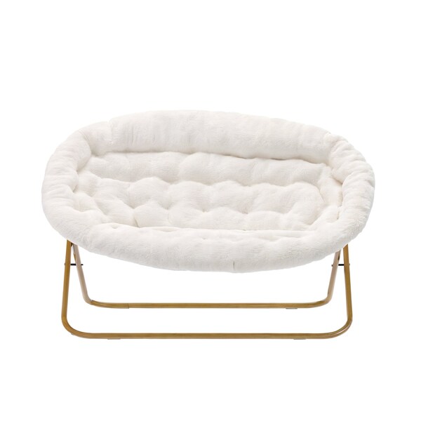 Flash Furniture Eleanor 56-in Portable Folding Dbl Saucer Chair in Ivory Faux Shearling w/a Soft Gold Steel Frame - FV-FDS-001-IV-SGD-GG