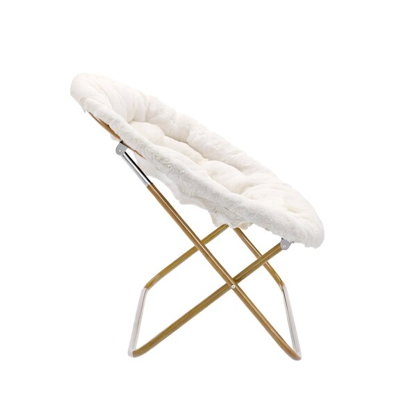 Flash Furniture Eleanor 56-in Portable Folding Dbl Saucer Chair in Ivory Faux Shearling w/a Soft Gold Steel Frame - FV-FDS-001-IV-SGD-GG