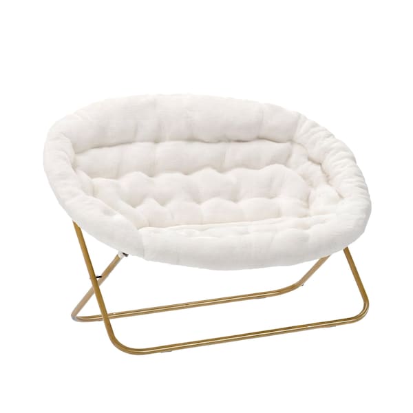 Flash Furniture Eleanor 56-in Portable Folding Dbl Saucer Chair in Ivory Faux Shearling w/a Soft Gold Steel Frame - FV-FDS-001-IV-SGD-GG