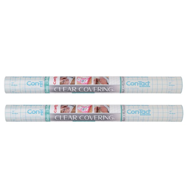 Con-Tact Brand Clear Cover Adhesive Covering, Clear, 18in. x 16 ft., Glossy, 2PK - 16F-C9AD72-06