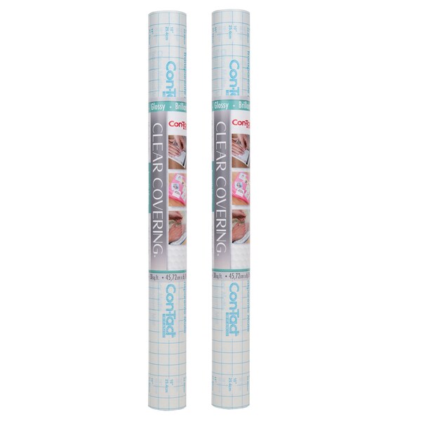 Con-Tact Brand Clear Cover Adhesive Covering, Clear, 18in. x 16 ft., Glossy, 2PK - 16F-C9AD72-06