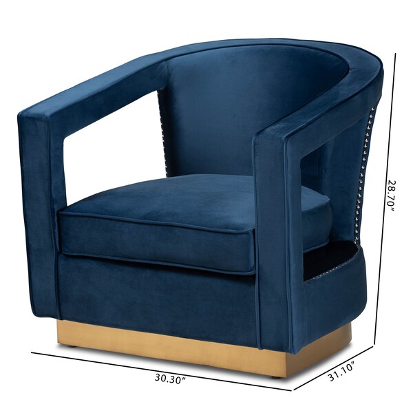 Baxton Studio Neville Modern Luxe and Glam Navy Blue Velvet Fabric Upholstered and Gold Finished Metal Armchair - 190-11615-ZORO