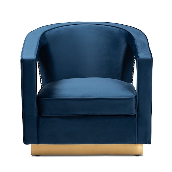 Baxton Studio Neville Modern Luxe and Glam Navy Blue Velvet Fabric Upholstered and Gold Finished Metal Armchair - 190-11615-ZORO