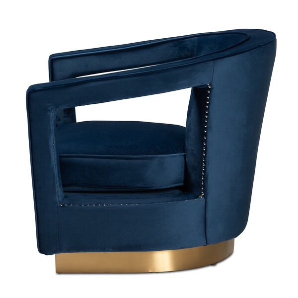 Baxton Studio Neville Modern Luxe and Glam Navy Blue Velvet Fabric Upholstered and Gold Finished Metal Armchair - 190-11615-ZORO