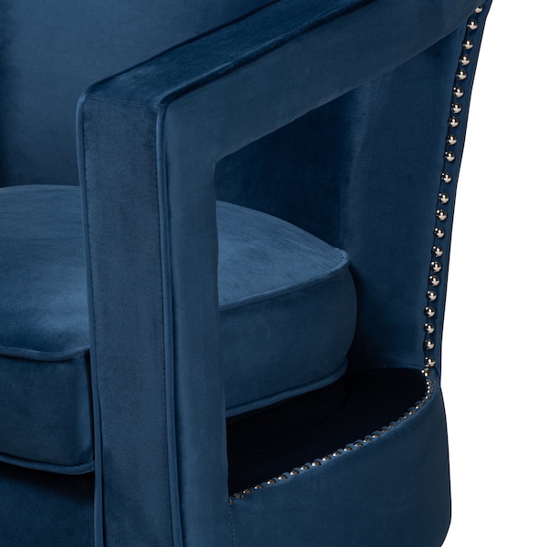 Baxton Studio Neville Modern Luxe and Glam Navy Blue Velvet Fabric Upholstered and Gold Finished Metal Armchair - 190-11615-ZORO