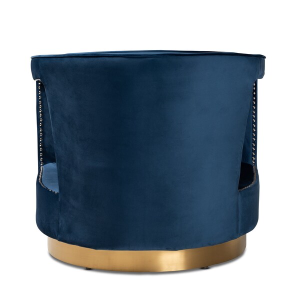Baxton Studio Neville Modern Luxe and Glam Navy Blue Velvet Fabric Upholstered and Gold Finished Metal Armchair - 190-11615-ZORO
