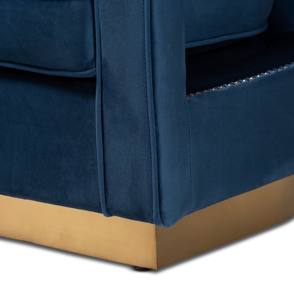 Baxton Studio Neville Modern Luxe and Glam Navy Blue Velvet Fabric Upholstered and Gold Finished Metal Armchair - 190-11615-ZORO