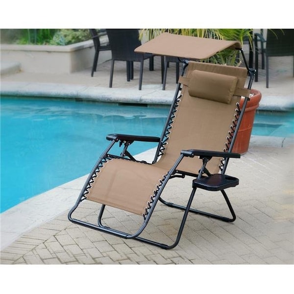 Propation GC12-2  Oversized Zero Gravity Chair with Sunshade & Drink Tray; Tan - Set of 2 - PR1081336