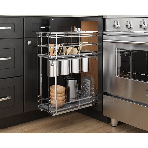 Hardware Resources 8" Polished Chrome STORAGE WITH STYLE Metal "No Wiggle" Soft-close Utensil Base Pullout - SWS-UBPO8PC