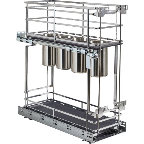 Hardware Resources 8" Polished Chrome STORAGE WITH STYLE Metal "No Wiggle" Soft-close Utensil Base Pullout - SWS-UBPO8PC
