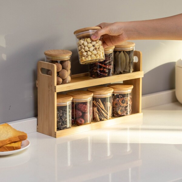 Basicwise Kitchen Stuff, Bamboo, Beige, 14 in W, 8.75 in H, 3.75 in L - QI004706.8