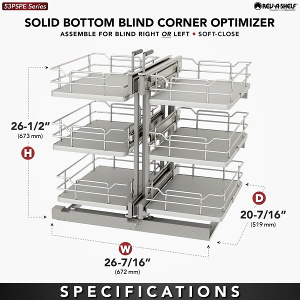 Rev-A-Shelf Steel, Gray, 26.4 in W, 26.5 in H, 20.4 in L, Gray - 53PSPE3-15SC-GR