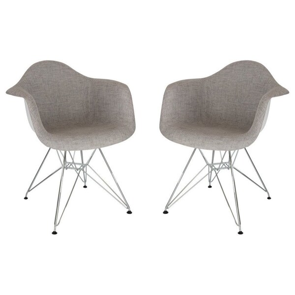 Leisuremod Willow Fabric Eiffel Accent Chair with Chrome Base, Grey, 2PK - WM24GRT2