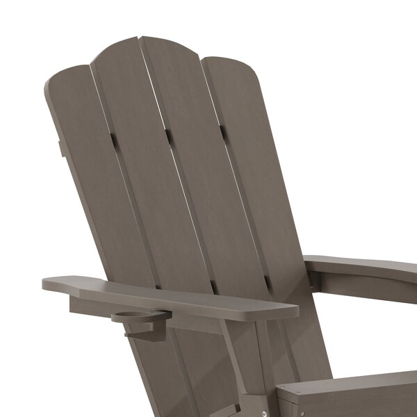 Flash Furniture Newport Adirondack Rocking Chair w/Cup Holder, Weather Resistant HDPE, Brown, 2PK - 2-LE-HMP-1044-31-BR-GG