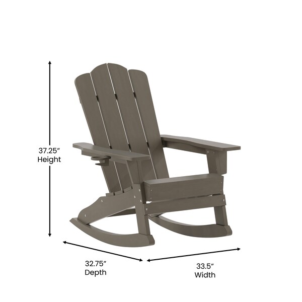 Flash Furniture Newport Adirondack Rocking Chair w/Cup Holder, Weather Resistant HDPE, Brown, 2PK - 2-LE-HMP-1044-31-BR-GG