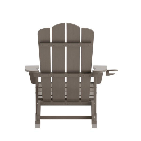 Flash Furniture Newport Adirondack Rocking Chair w/Cup Holder, Weather Resistant HDPE, Brown, 2PK - 2-LE-HMP-1044-31-BR-GG