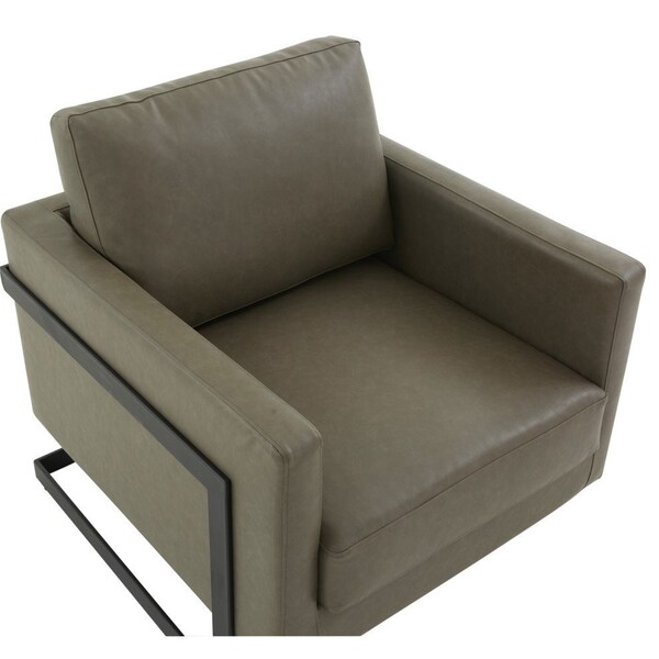 Leisuremod Lincoln Leather Accent Armchair with Black Frame, Grey - LAB31GR-L