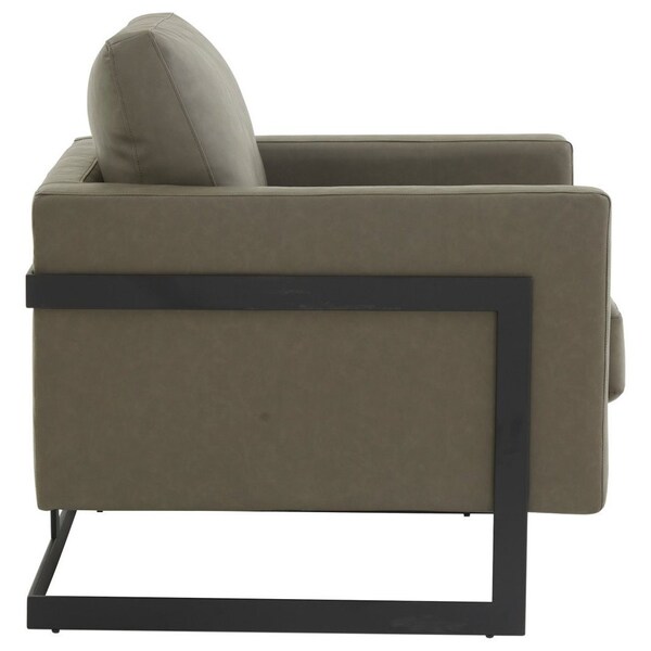 Leisuremod Lincoln Leather Accent Armchair with Black Frame, Grey - LAB31GR-L