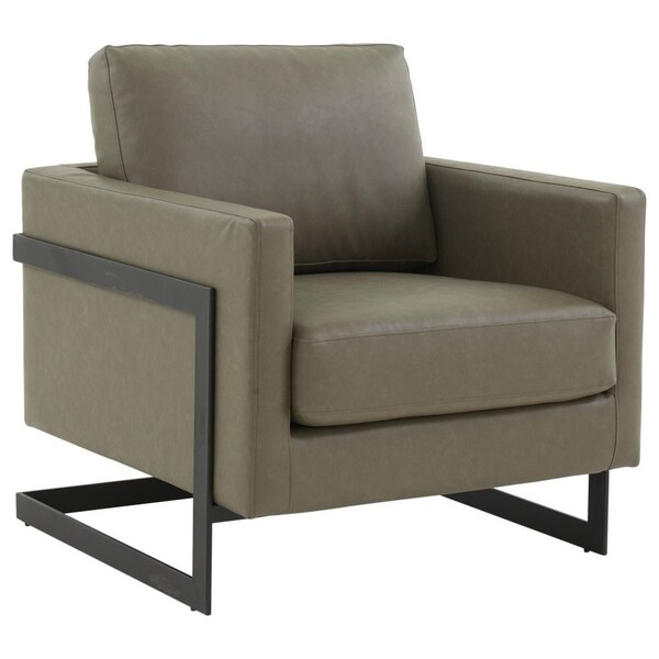 Leisuremod Lincoln Leather Accent Armchair with Black Frame, Grey - LAB31GR-L