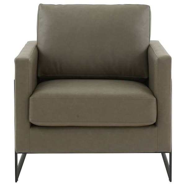 Leisuremod Lincoln Leather Accent Armchair with Black Frame, Grey - LAB31GR-L
