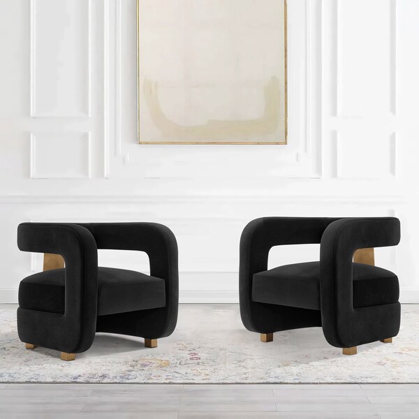 Manhattan Comfort Modern Amirah Velvet Accent Chair in Black, 2PK - 2-AC060-BK