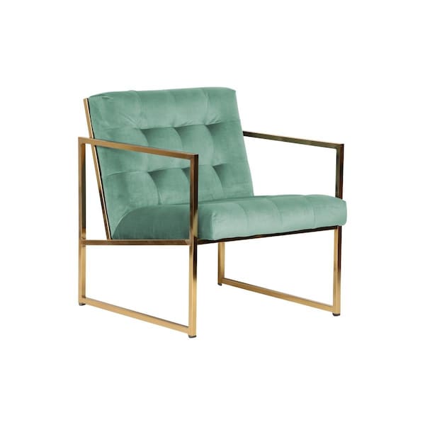 Patio Trasero 29 x 26 x 26 in. Lexington Tufted Velvet Accent Armchair with Gold Frame, Turquoise - PA3042421