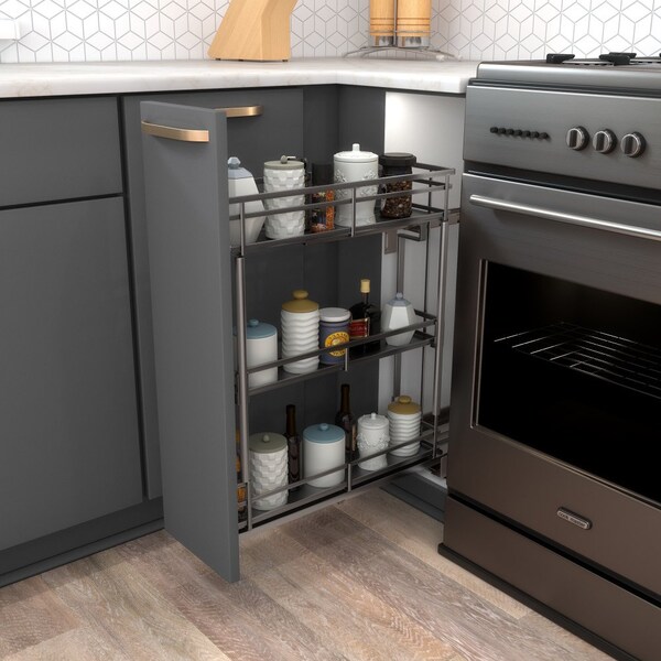 Hardware Resources 8" Black Nickel STORAGE WITH STYLE Metal "No Wiggle" Base Pullout, Preassembled - SWS-BPO8BN
