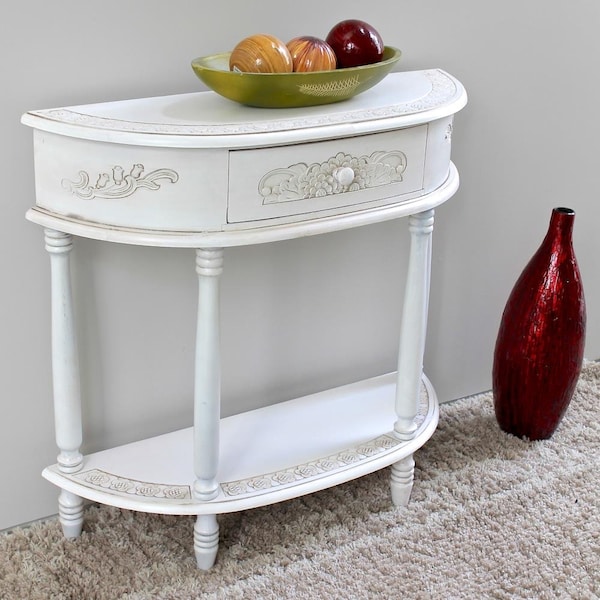 International Caravan Carved Half Moon Wall Table - Antique White - 3967-AW