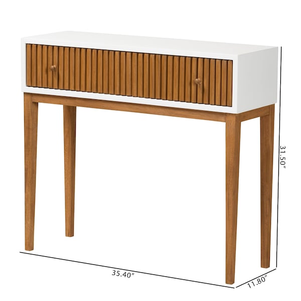 Baxton Studio Odile Mid-Century Modern Honey Brown Finished Bayur Wood Console Table with Fluted-designed Drawer - 227-12894-ZORO