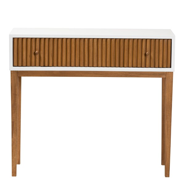 Baxton Studio Odile Mid-Century Modern Honey Brown Finished Bayur Wood Console Table with Fluted-designed Drawer - 227-12894-ZORO