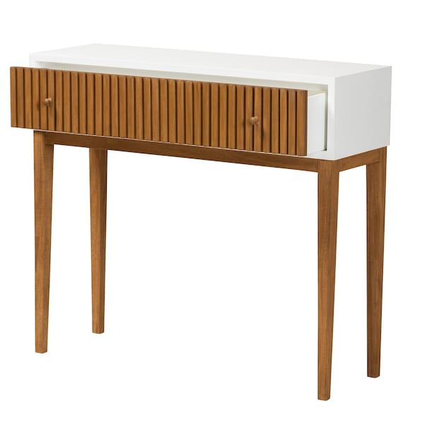 Baxton Studio Odile Mid-Century Modern Honey Brown Finished Bayur Wood Console Table with Fluted-designed Drawer - 227-12894-ZORO